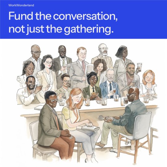 Social post designed by Synapis: Fund the conversation, not just the gathering.