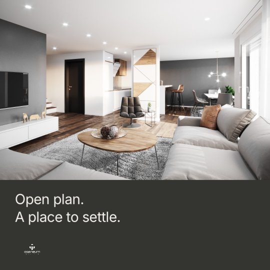Social post designed by Synapis: Open plan. A place to settle.